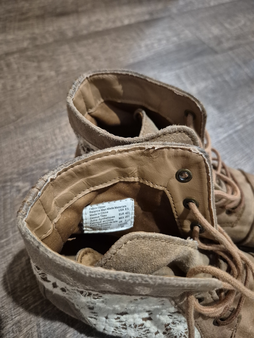 Brash Tan Lace-Up Ankle Boots with Cream Crochet Panels - Picture 13 of 14